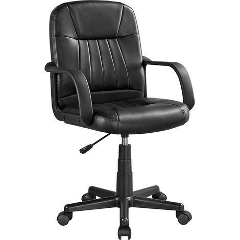 Yaheetech Sedia da Ufficio Scrivania Girevole Ergonomica in Ecopelle Imbottita Altezza Regolabile con Braccioli e Ruote Nera (1/5)