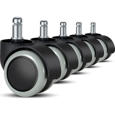 Lot de 5 roulettes pour chaise de bureau - 11 mm/22 mm - Roulettes de rechange pour sols durs pour chaises de gaming, chaises pivotantes, stratifiés, carrelages et sols en pierre (1/5)