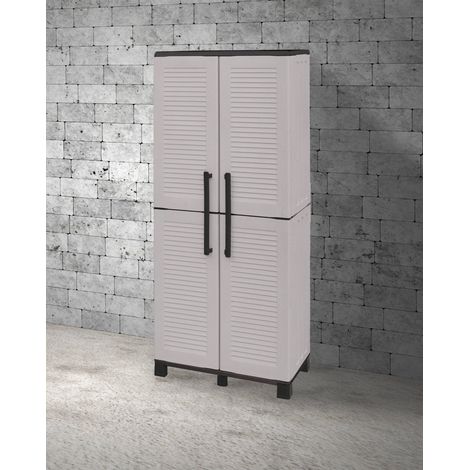 Dmora Armoire polyvalente extérieure ou intérieure, mobile 2 portes et 3 niveaux en polypropylène ajustables, 100% Made in Italy, 68x37h169 cm, couleur grise (1/5)