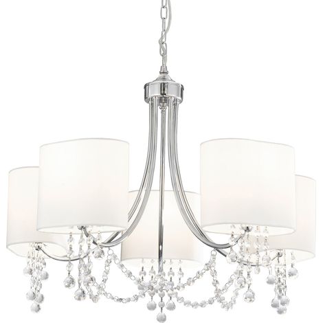 Lampadario Contemporaneo Nina Acciaio Cromo Tessuto Bianco 5 Luci E14 (1/5)