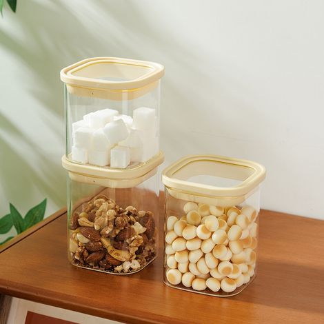 Lot de 3 bocaux de conservation avec couvercle en verre borosilicate robuste (1 x 450 ml, 2 x 550 ml) – Bocaux de conservation en verre hermétiques, scellables et empilables pour la cuisine (1/3)