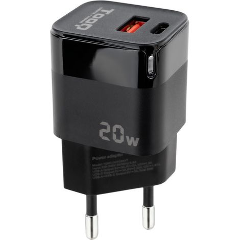 Ladegerät Red Usb-c Pd + Usb-a Qc 20w Schwarz Tooq Tqwc-qcpd20 (1/5)