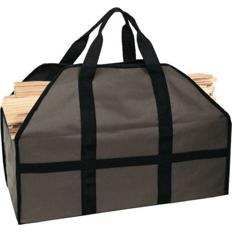 Sacs à bois en toile résistante kaki foncé – Lot de 2 sacs polyvalents pour bûches, déchets de bois ou accessoires cheminée/poêle (1/4)