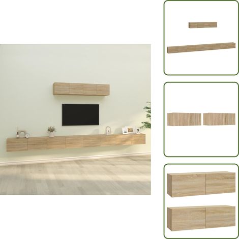 6-tlg. TV-Schrank-Set Sonoma-Eiche Holzwerkstoff - TV-Schrank - Holzwerkstoff Möbel - Sonoma-Eiche - Wohnzimmer Dekoration - Wandmontage (1/5)