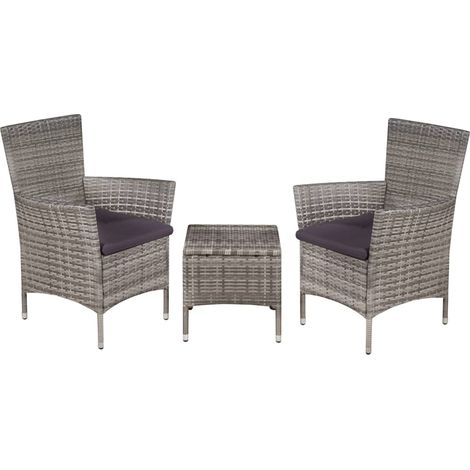 3-tlg. Bistro-Set Poly Rattan Grau