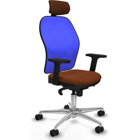 Jorquera sincro malla azul similpiel marrón brazos 2D base aluminio cabecero 2D ruedas 65mm nailon (1/5)