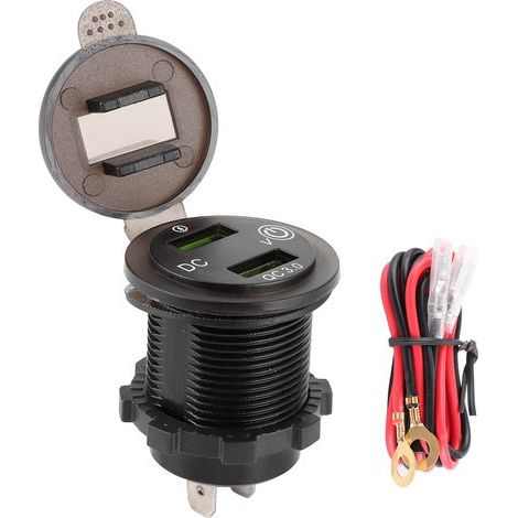 Dual-Port-USB-QC-3.0-Ladegerät, Schnellladefunktion, wasserdicht, mit LED-Voltmeter, für Auto, Boot, Yacht, ATV, Wohnmobil, blaues Licht (1/5)