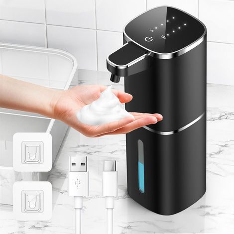 Distributeur de Savon Automatique Mural 380ml, Distributeur de Savon Électrique avec Capteur Infrarouge, Rechargeable USB, Étanche IPX5, sans Contact pour Cuisine, Salle de Bain, École, Hôtel (1/5)