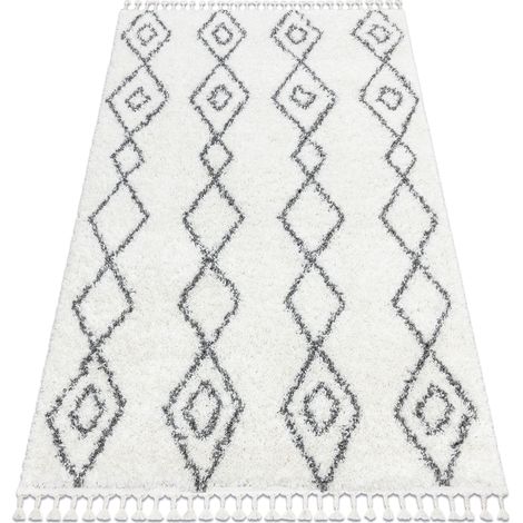 Carpet UNION 3374 Diamonds, chain cream / grey Fringe Berber Moroccan shaggy white 140x190 cm