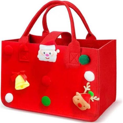 Sac de Courses Cabas, 30 20 18 cm Panier a Courses avec Poignée, Rectangulaire Corbeille Feutre avec Anse, Sac de Courses Reutilisable pour Journaux (Xmas Rouge) (1/5)