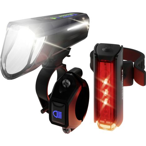 Fischer LED Akku Beleuchtungsset mit Fernlicht, Bodenbeleuchtung und Stopplicht Vorder- und Rücklicht-Set (1/5)