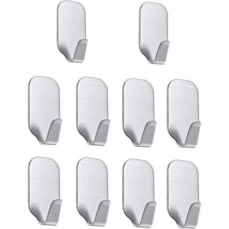 Stainless Steel Adhesive Hooks (10 Pieces) — No Drilling, for Bathroom Towel (1/5)