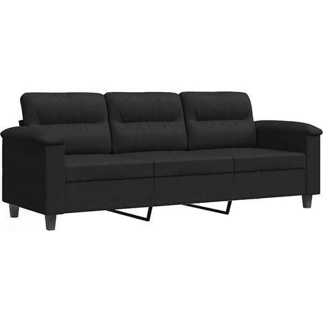 Canapé Sofa à 3 places Noir 180 cm Tissu microfibre (1/5)