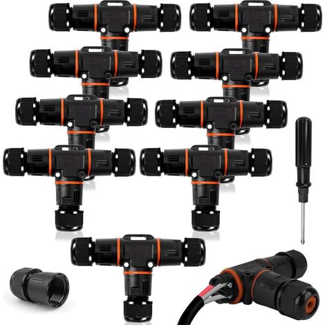 HIMOMO IP68 Wasserdichter Kabelverbinder – 3-Wege-T-Verteilerdose, 3-polig, für Kabel Ø 5–12 mm – Elektrischer Außenanschluss – 8 Stück (1/5)