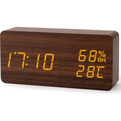 Sveglia - Sveglia digitale - Radiosveglia - 15 cm (L) x 4 cm (A) - Cassa in legno - Connessione USB - Marrone
