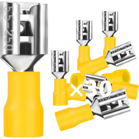 20Stk Flachsteckhülsen 4-6mm²/Steckbreite 6,35mm PVC Flachstecker Teilisoliert Kabelschuh FDD Kabel-Verbinder aus Kupfer verzinnt (1/5)
