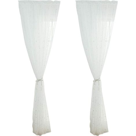 JSSEVN - 1PC - 100 200 Cm (White) Sheer Window Curtain, Romantic Silver Star Foil Window Treatment, Sequin Star Curtain Panel for Girl's Bedroom, Children's Room, Living Room (1/5)
