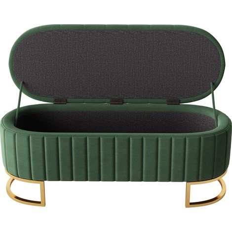 Banquette de rangement et pouf 120 x 40 cm en velours vert avec espace de rangement (1/5)