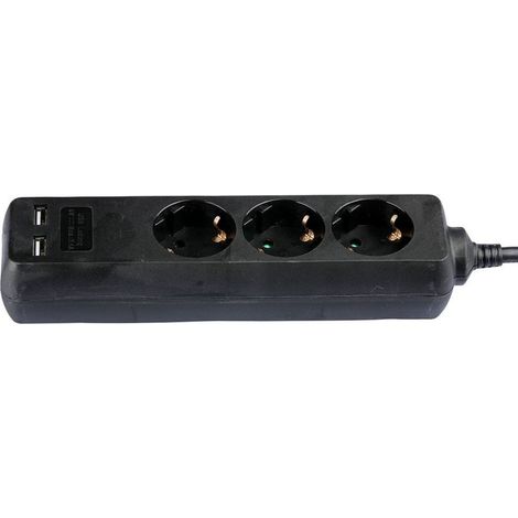 Regleta V-TAC con cable de 1,5 m, 3 tomas 2P de 10 A + Schuko, 2 puertos USB y enchufe Schuko, color negro