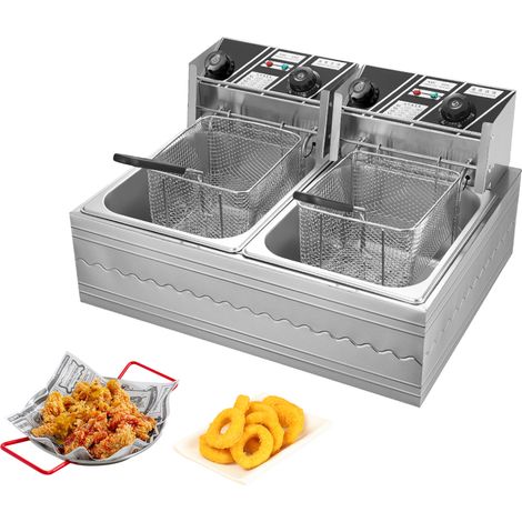 Friteuse électrique 12 L - double cylindre - 2500W+2500W - grande capacité - avec Couvercle - pour faire poulet frit frites etc (1/5)