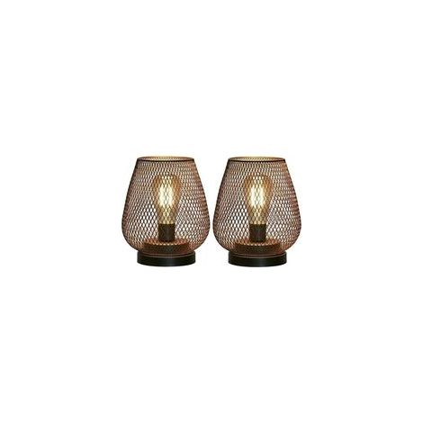 Ensemble de 2 lampes de chevet vintage en métal noir – Éclairage LED doux – Dimensions 14x14x17 cm – Intérieur et extérieur