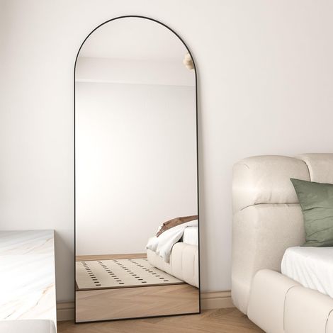 CASSILANDO 165 x 60 cm Full Length Mirror, Aluminium Alloy Frame Mirror on Leg, Mirror on Smooth Arched Leg, Large Wall Mirror for Bedroom, Living Room, Black (1/5)