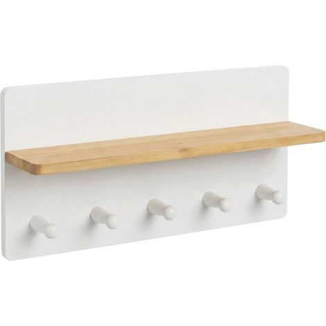 Mensola da Parete con 5 Ganci Legno MDF e Pioppo Ingresso 50x13x25 cm (1/5)