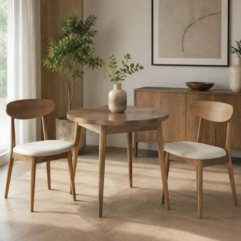 Table à manger ronde effet bois de noyer clair Ø90 cm MARFA (1/3)