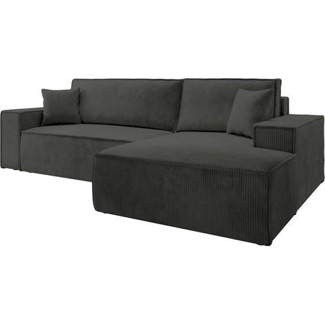 Selsey Farese – Ecksofa mit Cordbezug, Schlaffunktion und Stauraum, Dunkelgrau, rechts