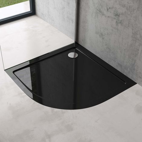 Doporro – Receveur de douche à poser 100x100cm – Bac quart de cercle extraplat noir acrylique – Montage rapide en angle – Raccordement standard - Faro3