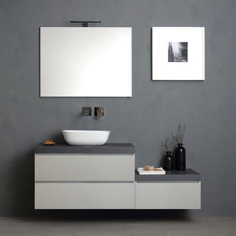 Mueble De Baño Suspendido 150Cm, Cajones Gris Perla, Encimera Antracita Valentina (1/4)