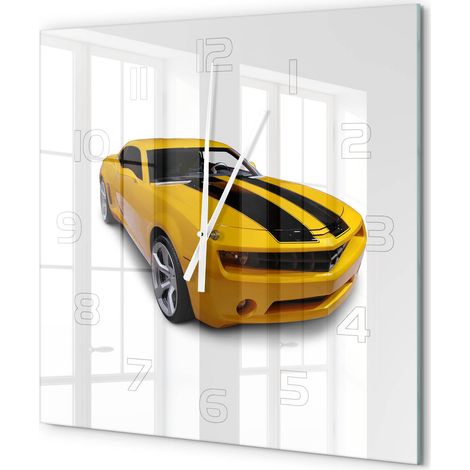 Grande Horloge Murale Carrée Design Contemporain Verre Décoratif pour Salon Voiture de sport 60x60 cm (1/5)