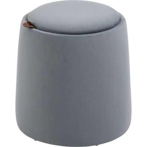 Coussin/pouf de rangement en velours givré, couvercle double face, diamètre 44 x 47,5 cm, Gris (1/5)