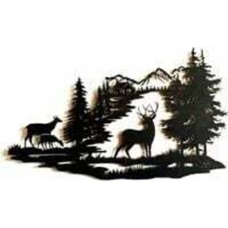Forest Deer Scene Mur Art Metal Mountain Hanging Mur Mur Sculpture Deco Pour Salon Metal Mountain Art Forest Deer Scène Mur Mur De Suspension Sculpture Pour Le Sa (1/5)