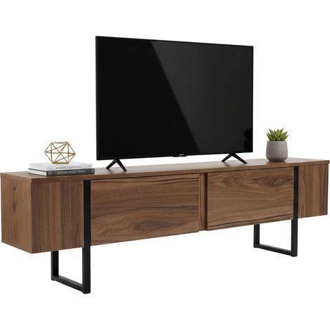 Dmora - Mueble de televisión Tarquin, Aparador de salón, Mueble bajo para TV, Base de pared equipada, 180x30 h50 cm, Nogal y Negro