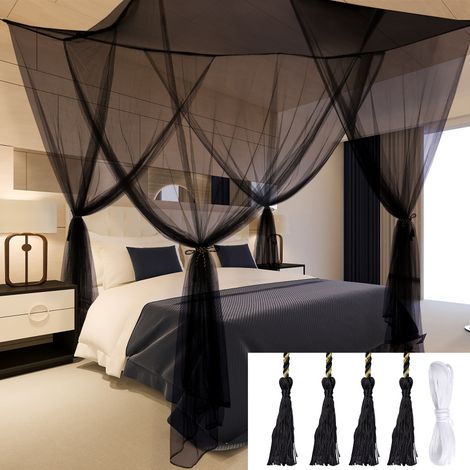 Zanzariera quadrata in poliestere per letto, facile da installare, 190×210×240 cm (nera)