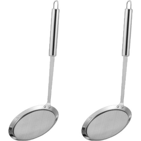 Cuchara coladora de acero inoxidable de 2 piezas, colador fino, colador multifuncional de acero inoxidable para sartén, 10 cm, plateado (1/5)