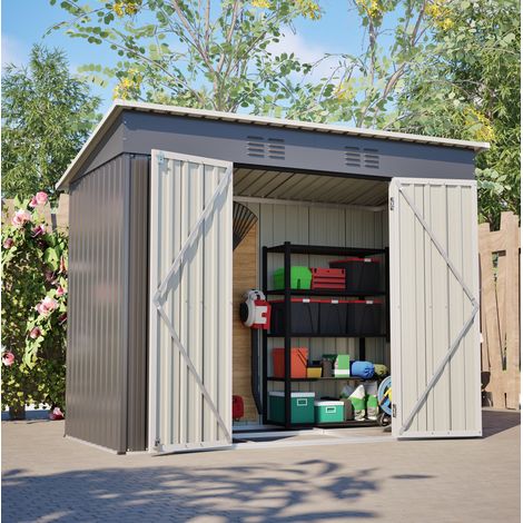 Abri de jardin adossé en métal 242x126x182 cm avec porte verrouillable, 2 aérations et structure robuste - gris (1/5)
