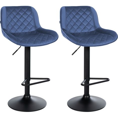 Set di 2 sgabelli da bar con poggiapiedi altezza regolabile velluto blu con cuciture a rombi struttura in metallo nero 100006066