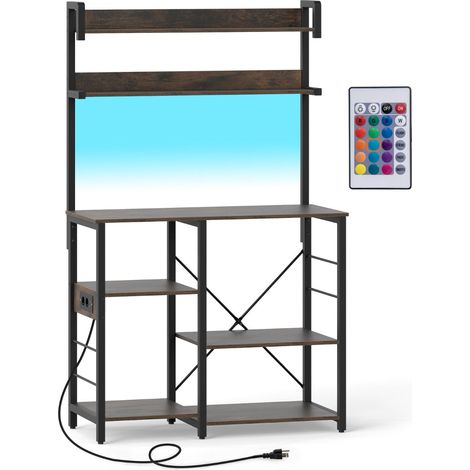 Mensola da cucina 90 x 40,5 x 147 cm con stazione di ricarica integrata e moderna illuminazione a LED in truciolare color caffè 200014765