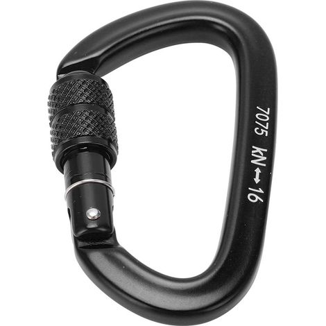 Mousqueton de sécurité en alliage d'aluminium 16KN pour escalade, via ferrata et randonnée - Anneau D verrouillable (Noir, 9) (1/5)