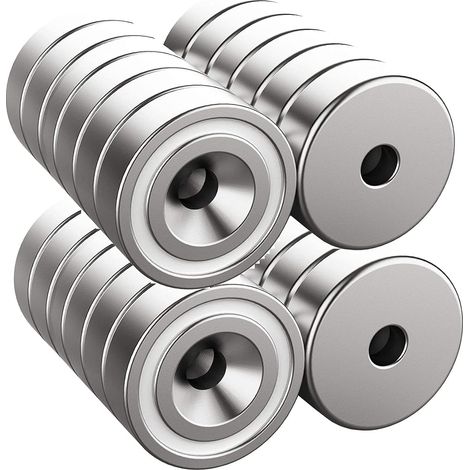 Lot de 24 aimants 10 kg Force 20 x 7 mm avec trou et capsule Aimant à tête fraisée avec vis (1/5)