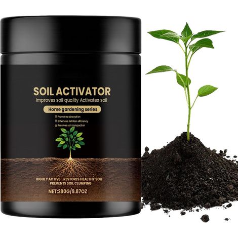 Activateur de sol, 280 g Soil Pro Activator, amendement de sol organique, activateur de sol soluble dans l'eau, pour plantes d'intérieur, potager, fleurs, tomates, orchidées, bégonias, pelouses, jardi