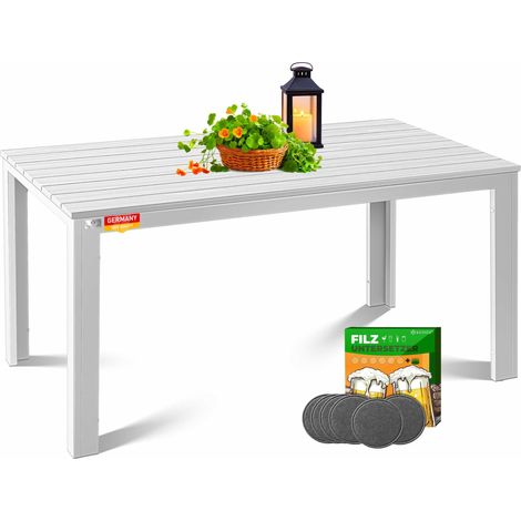 Table de jardin 156 x 78 cm pour 6 personnes - Résistante aux intempéries et aux UV - Table d'extérieur avec structure en acier revêtu par pulvérisation et plateau de table en plastique aspect (1/5)