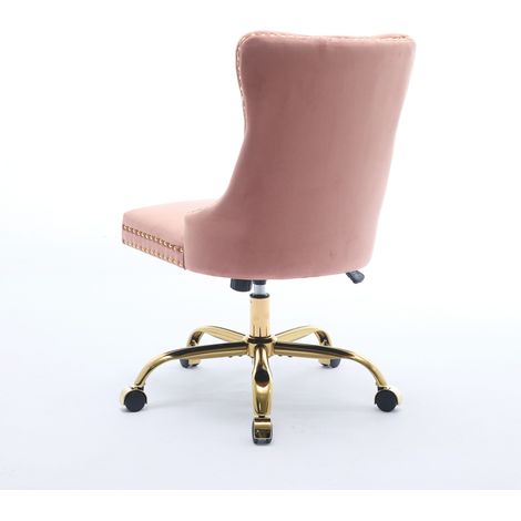 Chaise de bureau moderne en velours rose avec base métallique dorée (1/5)