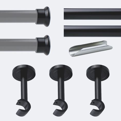 Kit de tringle à rideaux Noir Mat 300cm Diam.20mm Embout Chapeau - Fixation Mur - Boulet (1/3)