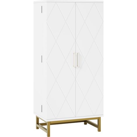 Armario despensa aparador de cocina con estantes ajustables 60x40x130 cm blanco y dorado HOMVRA (1/5)