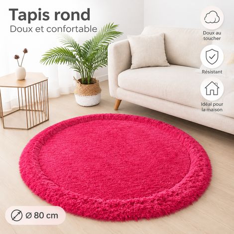 Tapis rond épais poils longs fil élastique rose fuchsia, diamètre 80 cm rond, salon chambre, 30 × 30 × 30 cm, 1 kg – Livraison gratuite