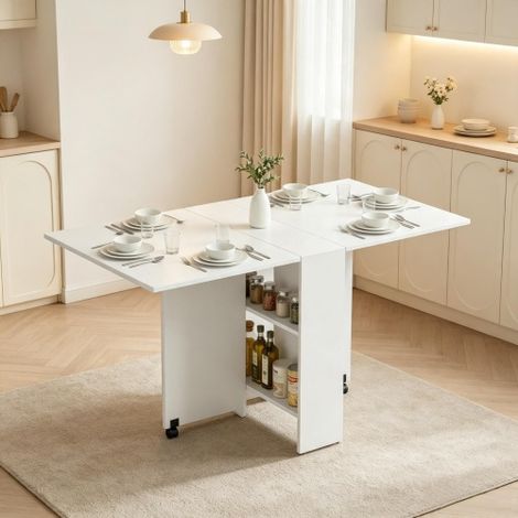 Table à manger pliante avec roulettes, table basse, table compacte, table d'appoint mobile (uniquement avec 1 table) (1/5)