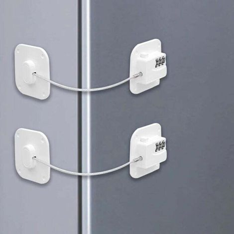 Lot de 2 Serrure Frigo avec Code, Cadenas Frigo pour Enfants, Adhésive Verrou de Réfrigérateur à Combinaison, Securite Bloque pour Porte Frigo Fenêtre Placards Armoires,